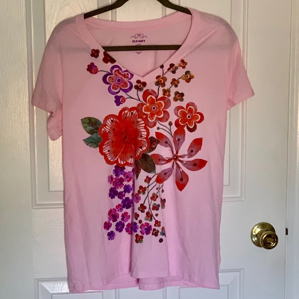 Old Navy Light Pink Floral Graphic T